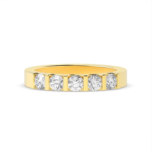 Tension Setting Round Yellow Gold bar Five Stone Diamond Ring