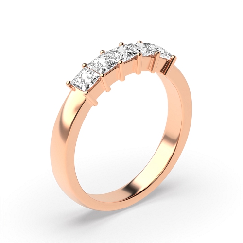 4 Prong Princess Rose Gold mid set Five Stone Diamond Ring