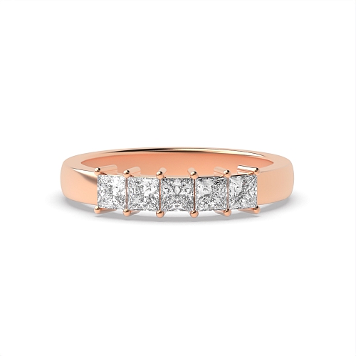 4 Prong Princess Rose Gold mid set Five Stone Diamond Ring