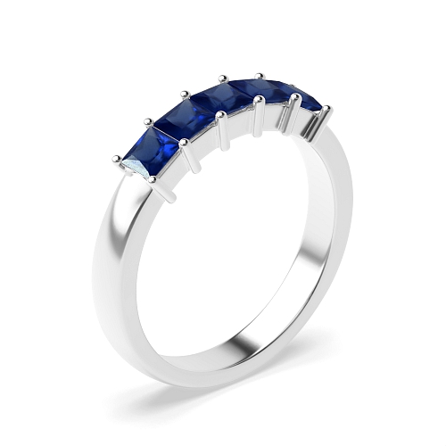 4 Prong Princess Aurora Whisper Blue Sapphire Five Stone Diamond Ring