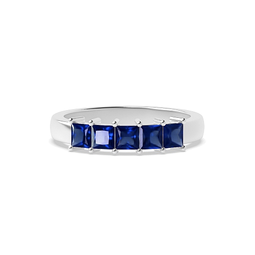 4 Prong Princess Aurora Whisper Blue Sapphire Five Stone Diamond Ring