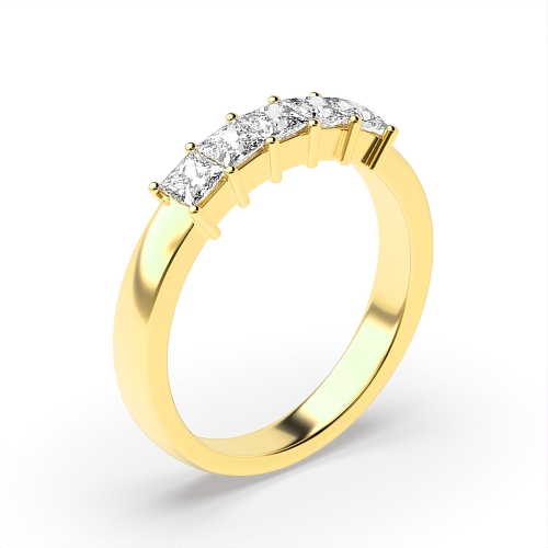 4 Prong Princess Yellow Gold mid set Five Stone Diamond Ring