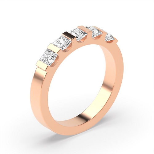 Tension Setting Princess Rose Gold bar Five Stone Diamond Ring