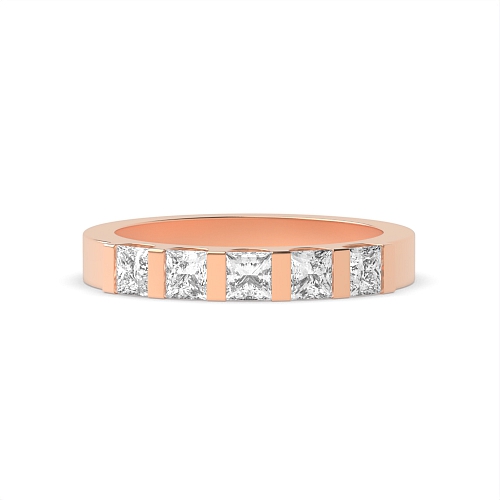 Tension Setting Princess Rose Gold bar Five Stone Diamond Ring