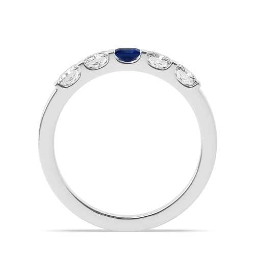 Tension Setting Princess Bar Blue Sapphire Five Stone Diamond Ring