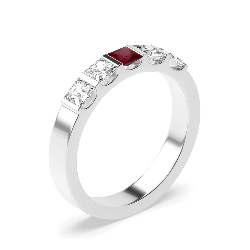 Tension Setting Princess Bar Ruby Diamond Rings