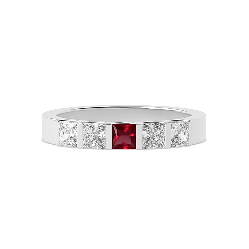 Tension Setting Princess Bar Ruby Diamond Rings