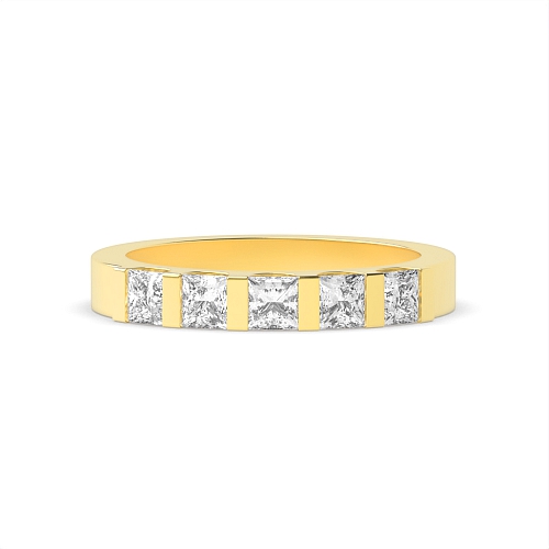 Tension Setting Princess Yellow Gold bar Five Stone Diamond Ring