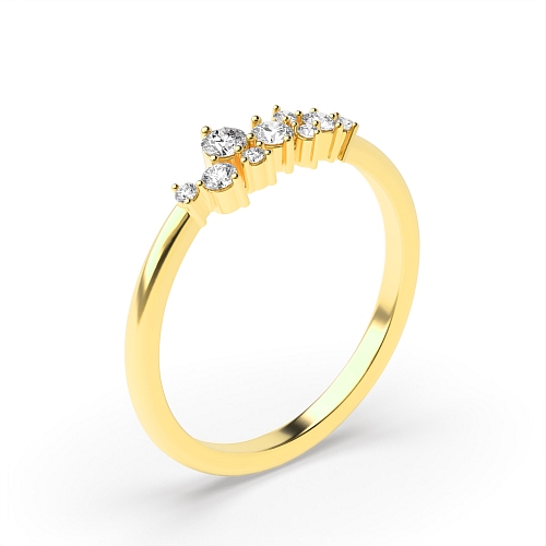 4 Prong Round Yellow Gold Cluster style Band Diamond Rings