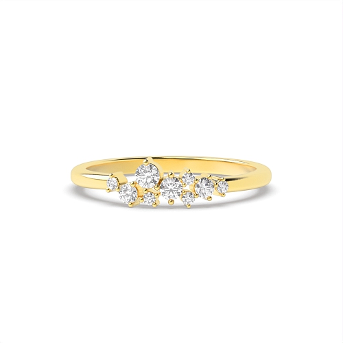 4 Prong Round Yellow Gold Cluster style Band Diamond Rings