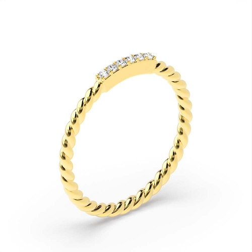 4 Prong Round Yellow Gold Twisted rope Eternity Diamond Rings