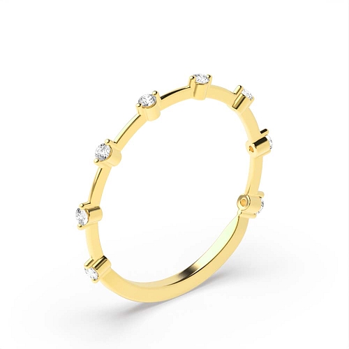 4 Prong Round Yellow Gold Minimalist gapped set Diamond Rings