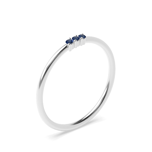 3 Prong Round Minimalist Blue Sapphire Band Diamond Rings