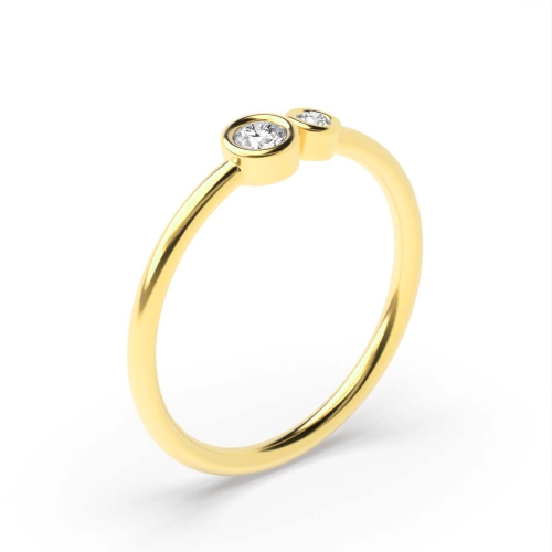 Bezel Setting Round Yellow Gold Delicate double minimalist Toi Et Moi Diamond Rings
