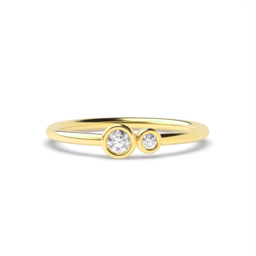 Bezel Setting Round Yellow Gold Delicate double minimalist Toi Et Moi Diamond Rings