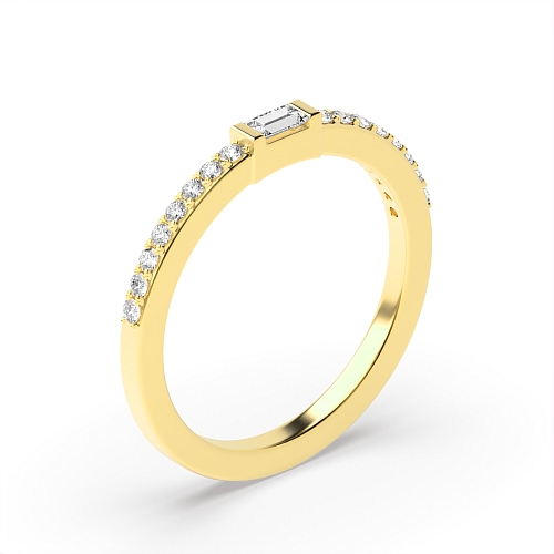 Channel Setting Baguette Yellow Gold Accented Diamond Rings