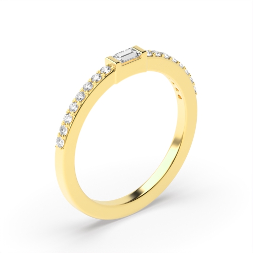 Channel Setting Baguette Yellow Gold Accented Eternity Diamond Rings