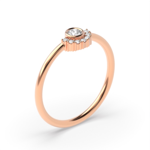 Bezel Setting Round Rose Gold Half moon Eternity Diamond Rings