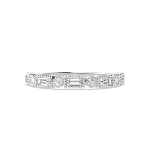 Bezel Setting Round/Baguette Unique Wedding Half Eternity Diamond Ring