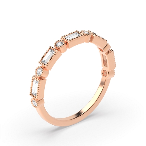 Bezel Setting Round/Baguette Rose Gold Unique wedding Eternity Diamond Rings