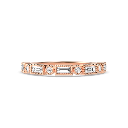 Bezel Setting Round/Baguette Rose Gold Unique wedding Eternity Diamond Rings