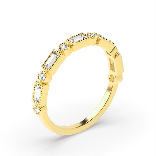 Bezel Setting Round/Baguette Yellow Gold Unique wedding Eternity Diamond Rings