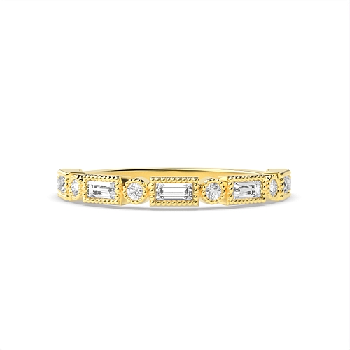 Bezel Setting Round/Baguette Yellow Gold Unique wedding Eternity Diamond Rings