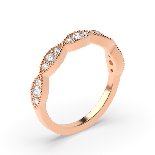 Pave Setting Round Rose Gold Milligrain tri stone Eternity Diamond Rings