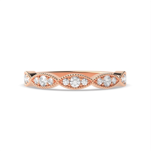 Pave Setting Round Rose Gold Milligrain tri stone Eternity Diamond Rings