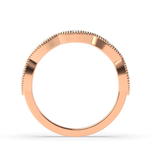 Pave Setting Round Rose Gold Milligrain tri stone Eternity Diamond Rings