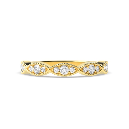 Pave Setting Round Yellow Gold Milligrain tri stone Eternity Diamond Rings