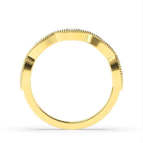 Pave Setting Round Yellow Gold Milligrain tri stone Eternity Diamond Rings