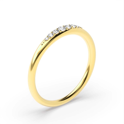 Pave Setting Round Yellow Gold minimalist court profiled Band Diamond Rings