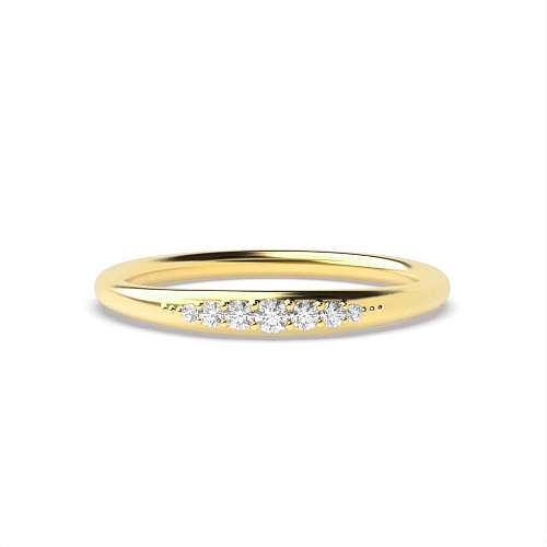 Pave Setting Round Yellow Gold minimalist court profiled Band Diamond Rings