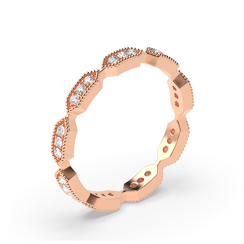 Pave Setting Round Rose Gold Milligrained Eternity Diamond Rings