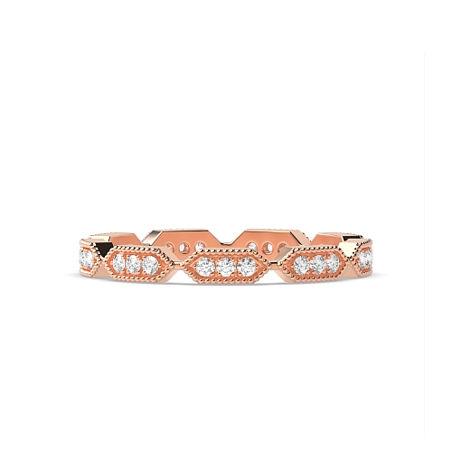 Pave Setting Round Rose Gold Milligrained Eternity Diamond Rings