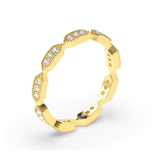 Pave Setting Round Yellow Gold Milligrained Eternity Diamond Rings