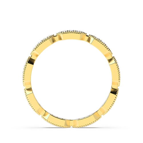 Pave Setting Round Yellow Gold Milligrained Eternity Diamond Rings