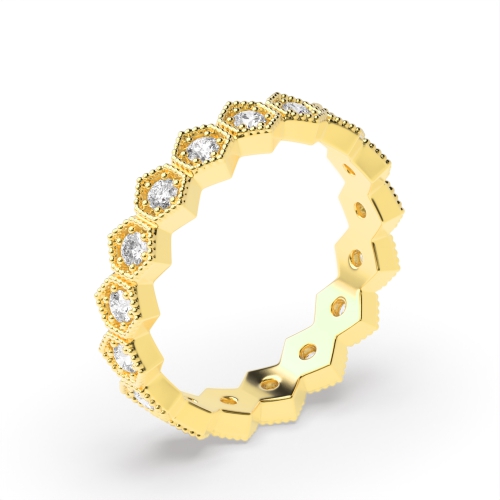 Pave Setting Round Yellow Gold Zenith veil Eternity Diamond Rings