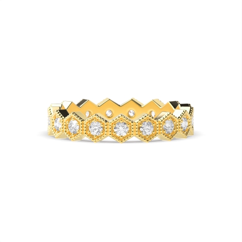 Pave Setting Round Yellow Gold Zenith veil Eternity Diamond Rings