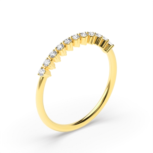 3 Prong Round Yellow Gold Minimalist Band Diamond Rings