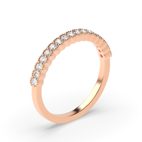 Pave Setting Round Rose Gold Milligrain Eternity Diamond Rings