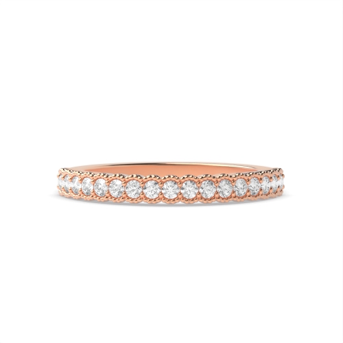 Pave Setting Round Rose Gold Milligrain Eternity Diamond Rings