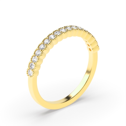 Pave Setting Round Yellow Gold Milligrain Eternity Diamond Rings