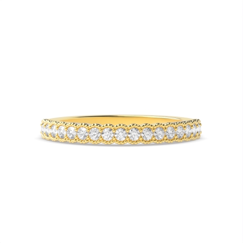 Pave Setting Round Yellow Gold Milligrain Eternity Diamond Rings