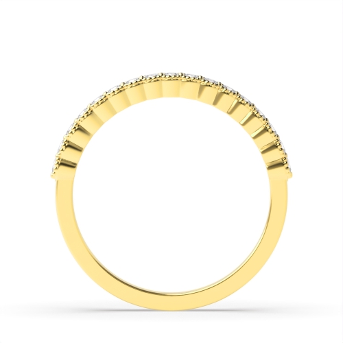 Pave Setting Round Yellow Gold Milligrain Eternity Diamond Rings