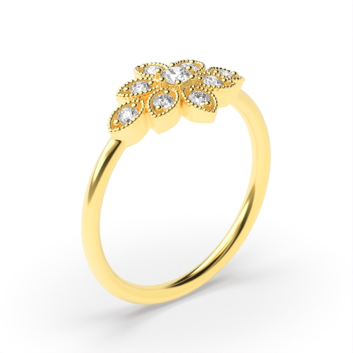 Pave Setting Round Yellow Gold Cluster Diamond Ring