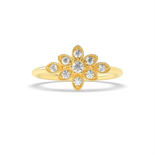 Pave Setting Round Yellow Gold Cluster Diamond Ring