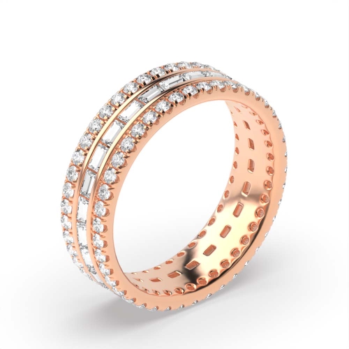4 Prong Round/Baguette Rose Gold Aurora clasp Eternity Diamond Rings