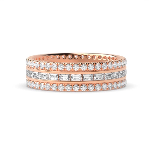 4 Prong Round/Baguette Rose Gold Aurora clasp Eternity Diamond Rings